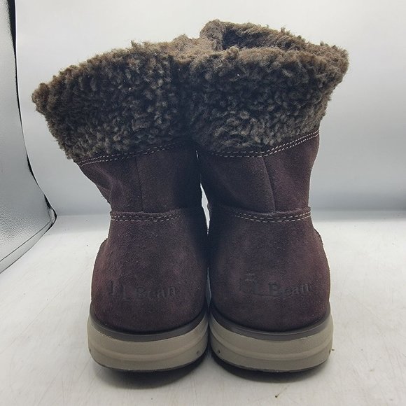LL Bean Mountain Lodge Womens 8.5 Brown Fleece Collar Insulated Boots Primaloft - Picture 6 of 13